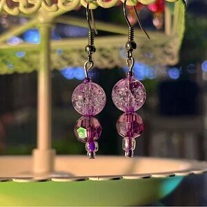 Handmade Purple "Cracked Glass" Dangle Earrings
